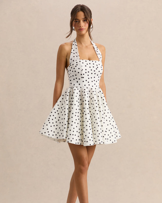 Blanc Colette Polka Dot Halter Mini Dress