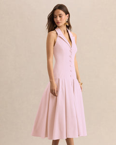 Rose Camille Plunge-Neck Midi Dress - close up