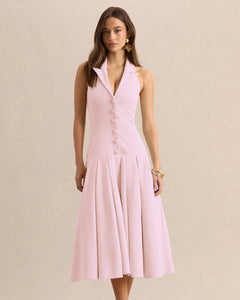 Rose Camille Plunge-Neck Midi Dress - button detail