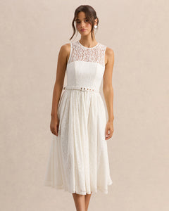 Dentelle Adeline Belted Lace Midi Dress