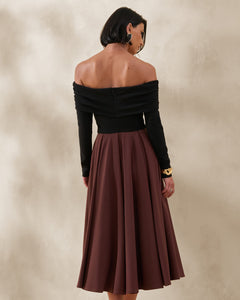 Cacao Séverine Bardot-Neck Midi Dress - side