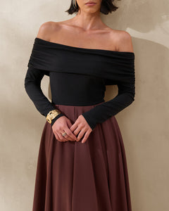 Cacao Séverine Bardot-Neck Midi Dress - back