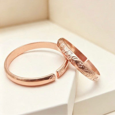 Cuivre Ninon plum blossom copper cuff bracelet, engraved band