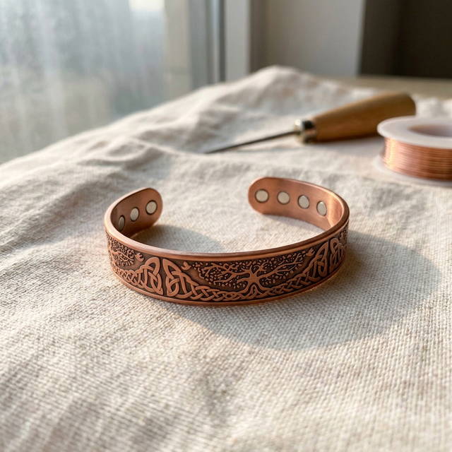 Ambre Ophélie tree of life cuff bracelet on linen