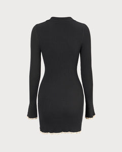 Noir Élan Contrast-Trim Knit Mini Dress - view 7