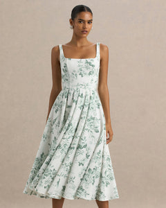Porcelaine Juliette Square-Neck Midi Dress - front