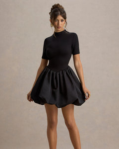 Noir Vivienne Satin Puffball Mini Dress - back