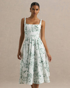 Porcelaine Juliette Square-Neck Midi Dress - back