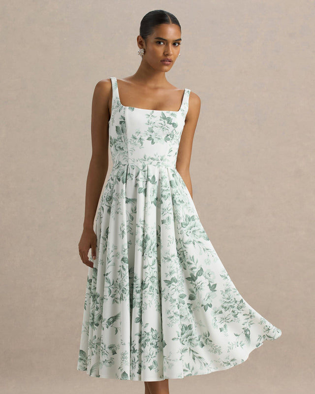 Porcelaine Juliette Square-Neck Midi Dress
