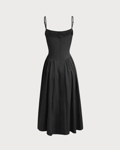 Noir Solenne Square-Neck Midi Dress - view 7