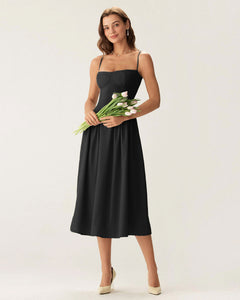 Noir Solenne Square-Neck Midi Dress - view 4