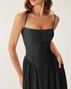 Noir Solenne Square-Neck Midi Dress - view 2