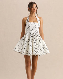 Blanc Colette Polka Dot Halter Mini Dress - detail