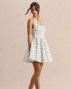 Blanc Colette Polka Dot Halter Mini Dress - close up