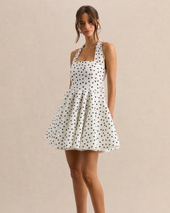 Blanc Colette Polka Dot Halter Mini Dress - styling