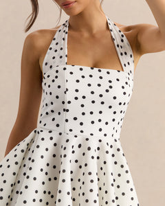 Blanc Colette Polka Dot Halter Mini Dress - full look