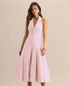 Rose Camille Plunge-Neck Midi Dress - front