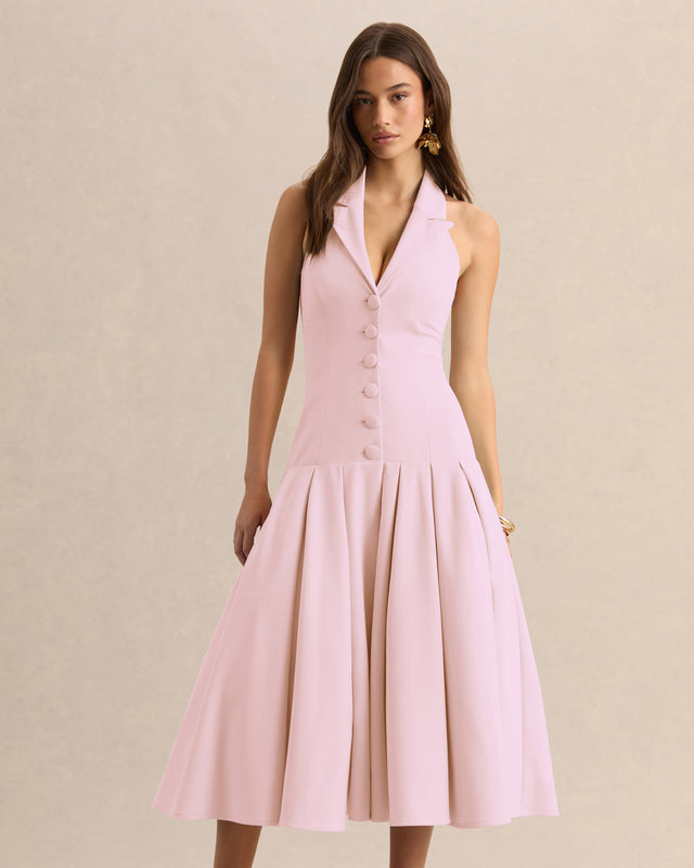 Rose Camille Plunge-Neck Midi Dress