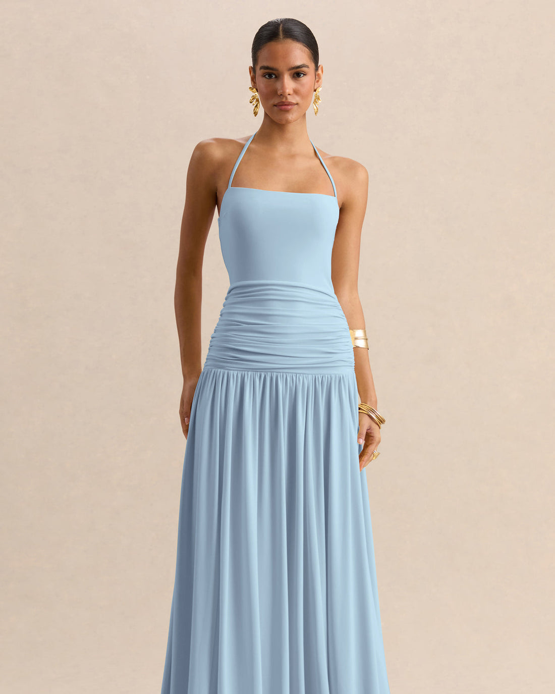 Céleste Isolde Square-Neck Ruched Maxi Dress