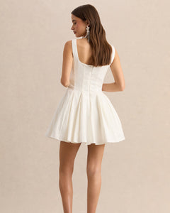 Blanc Manon white square-neck skater mini dress, back view showing the low scooped back
