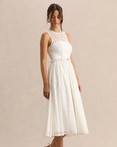 Dentelle Adeline Belted Lace Midi Dress - front
