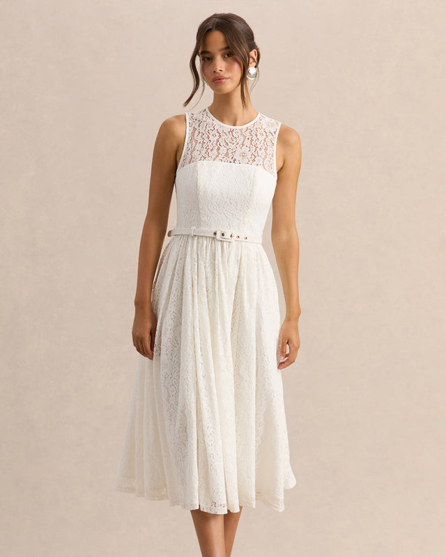 Dentelle Adeline Belted Lace Midi Dress