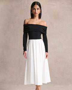 Monochrome Margot Bardot-Neck Midi Dress - styling