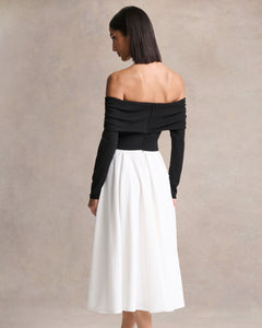 Monochrome Margot Bardot-Neck Midi Dress - front