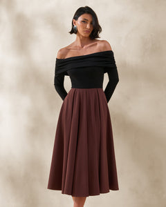 Cacao Séverine Bardot-Neck Midi Dress