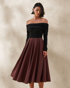 Cacao Séverine Bardot-Neck Midi Dress - detail
