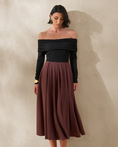 Cacao Séverine Bardot-Neck Midi Dress - styling