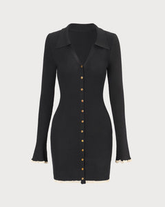 Noir Élan Contrast-Trim Knit Mini Dress - view 6