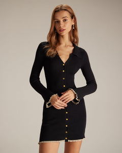 Noir Élan Contrast-Trim Knit Mini Dress - view 3
