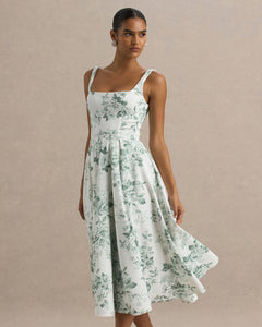 Porcelaine Juliette Square-Neck Midi Dress - close up