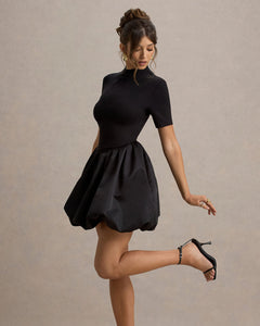 Noir Vivienne Satin Puffball Mini Dress - close up