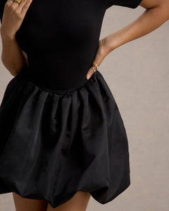 Noir Vivienne Satin Puffball Mini Dress - styling