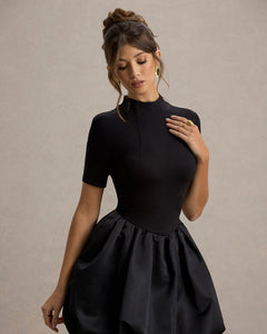 Noir Vivienne Satin Puffball Mini Dress - detail