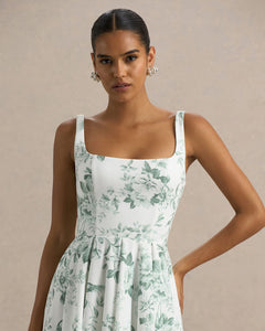 Porcelaine Juliette Square-Neck Midi Dress - print detail
