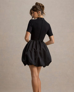 Noir Vivienne Satin Puffball Mini Dress - side