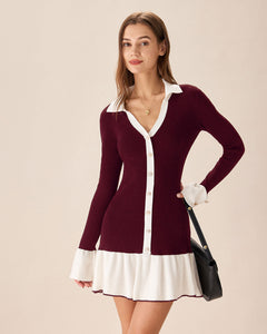 Grenat Aveline Bell-Sleeve Knit Mini Dress in wine red