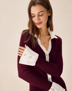 Grenat Aveline Bell-Sleeve Knit Mini Dress in wine red