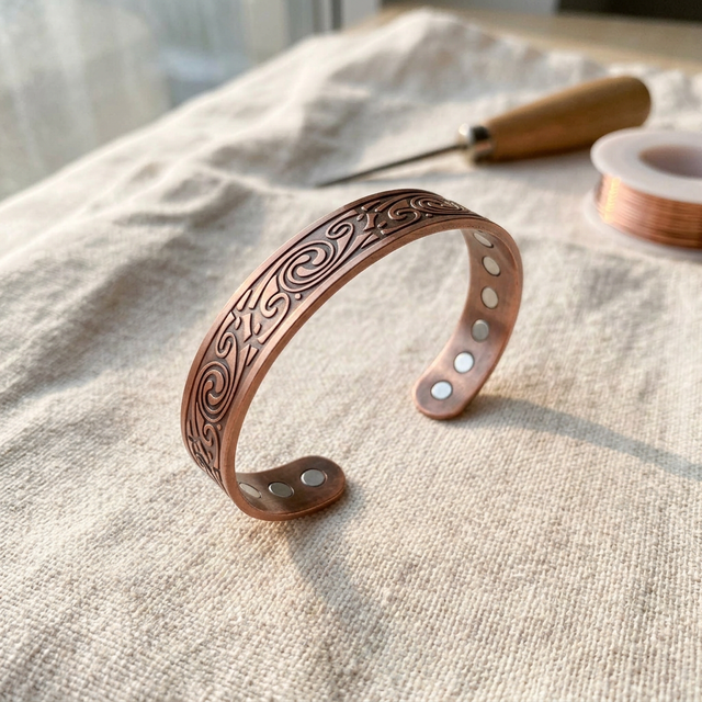 Ambre Clio swirl cuff bracelet on linen